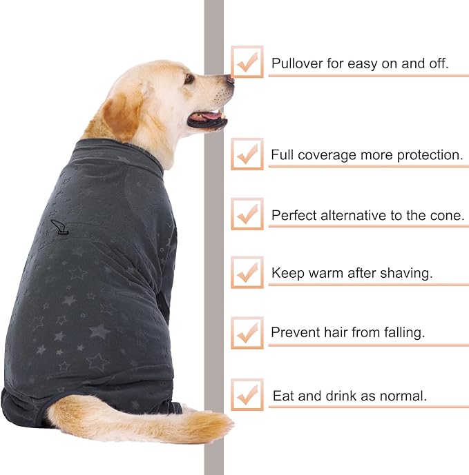 Dog Coats Autumn Winter Jumpsuit for Large Medium Dogs, Warmer Recovery Suit Polar Fleece Dog Bodysuit Lightweight Pajamas Pullover Stretchy Onesie Four-Legged Cold Weather Clothes(4XL, Grey)