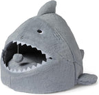 Amazon Basics Cat House Shark Shape Cat Cave Bed for Indoor Cats, Cat Tent with Washable Cushioned Pillow, Kitten Lively Bed, 17x16x14 in,Grey