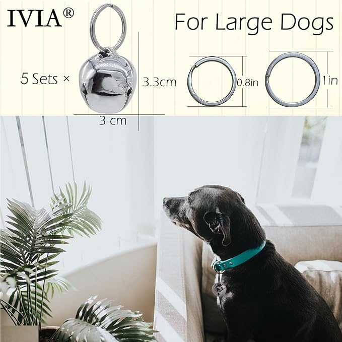 Large Dog Bells, Collar Loud Bells, Pet Tracker，Pet Loss Prevention, Handmade Metal(Silver)