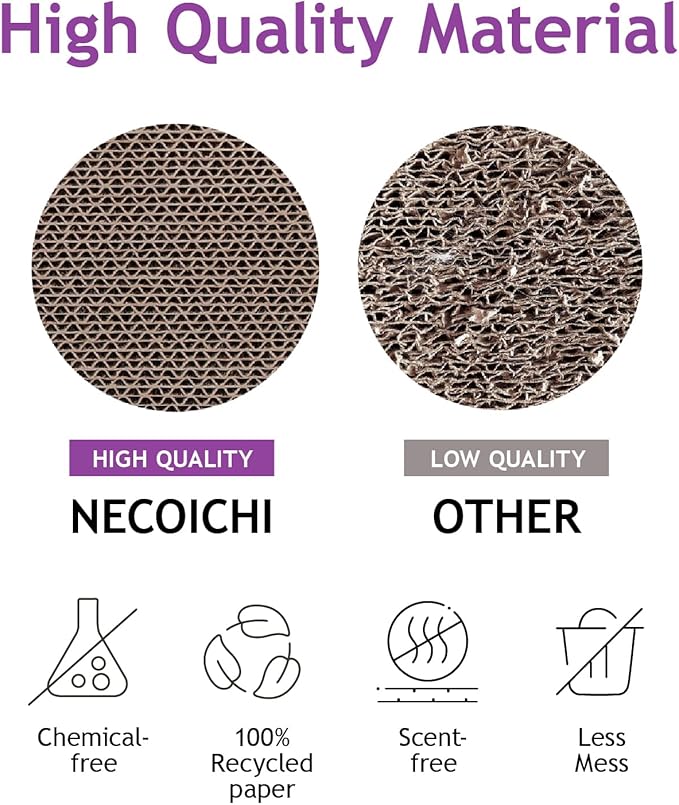 Necoichi Cardboard Cat Scratcher Wall for Indoor Cats - Cat Scratching Board, Cat Scratch Pad Lounger with Reversible Usability and Extra Comfort for Lounge, Curved (Oak, Large)