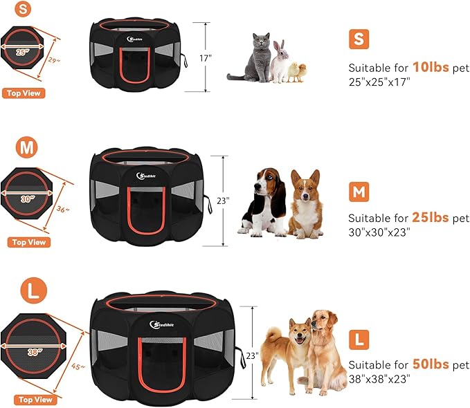 Dog Playpen, Puppy Pet Playpens Indoor for Medium Dogs Tent Crates Cage Indoor/Outdoor, Portable Pop Up Dog Kennel Playpen with Carrying Case for Dogs/Cats/Rabbits, Black