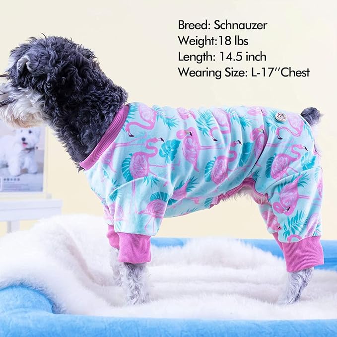 KYEESE Dog Pajamas Velvet Dog Pajamas Medium Sized Dogs Soft Dogs Clothes Pjs with Flamingo Pattern Stretchy Pet Jammies Coat Comfy Pet Onesie Costume, 2X-Large