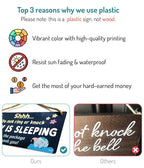 Funplus Baby Sleeping Sign for Front Door - Do Not Knock or Ring - 10″x5″ PVC Plastic Hanging Sign，Please do not knock or ring the bell, it upsets the dog, which upsets the baby, which upsets mom