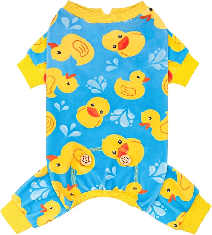 KYEESE Dog Pajamas Blue Floating Duck Puppy Onesie Pets Pjs Doggie Jammies Velvet Pet Costume Comfy Pets Onesie Stretchy Pet Coat Soft Dogs Clothes Dog Pajamas Small Sized Dogs, Small