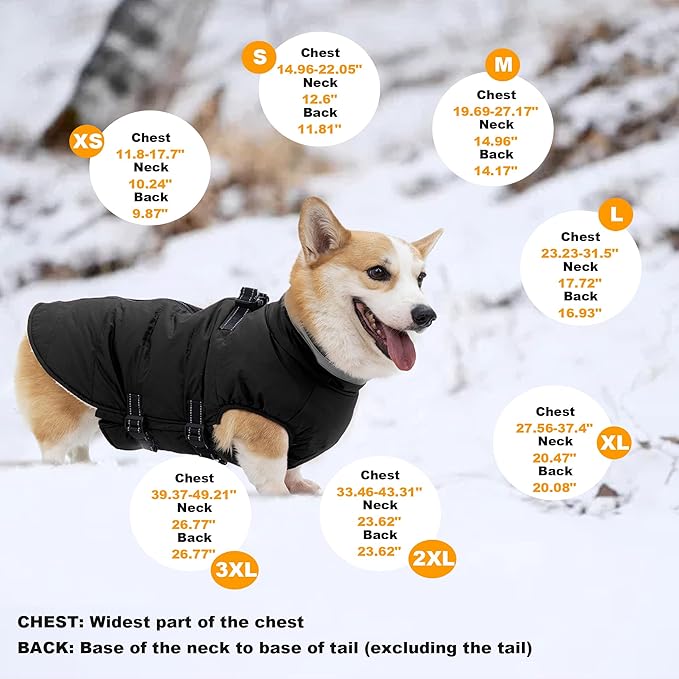 Mklhgty Medium Dog Coat with Harness Built-in, Waterproof Reflective Fleece Lined - Warm Windproof Winter Jacket with Back Zipper, Cold Weather Snow Dog Coats - Black - M