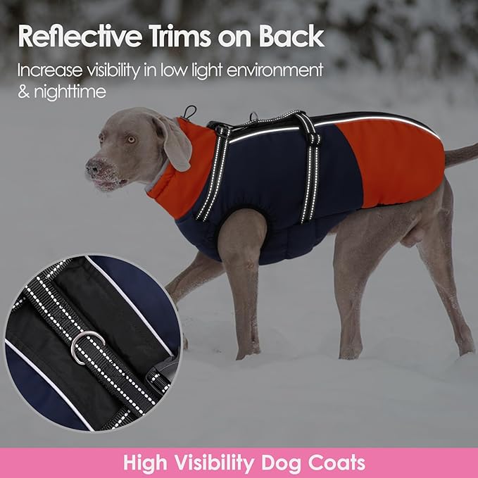 AOFITEE Dog Coat, Warm Dog Jacket with Harness Built-in, Waterproof Medium Dogs Cold Weather Coat with Zipper, Reflective Fleece Lined Pet Snow Jackets for Pug, Jack Russell, Boston Terrier, Blue M