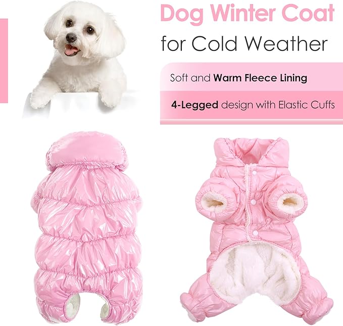 AOFITEE Dog Coat, Dog Winter Jacket, Fullbody Dogs Winter Coat Snowsuit, Waterproof Pet Puffer Jacket Snow Suit with Legs, Pet Fleece Vest, Cold Weather Coats for Small Dogs, Pink L