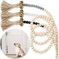 Jexine 3 Pcs Dog Bell for Door Potty Training Adjustable Wooden Beads Hanging Dog Door Bells for Puppy Training Doorbells to Ring to Go Outside Pet Supplies, Black, Gray, White