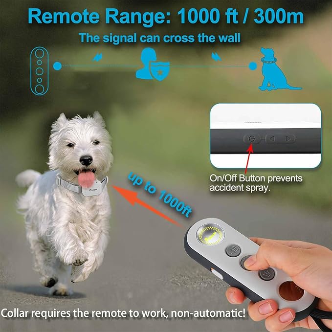 Citronella Dog Training Collar with Remote【Can't Work Automatically】,3 Modes & 3 Spray Levels, Spray/Vibration/Beep, Humane Citronella Dog Collar,1000ft Range No Shock Rechargeable Spray Dog Collar