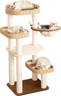 Modern Cat Tree for Large Cat, 48-Inch Tall Cat Tower with Scratching Post for Indoor Cats, Multi-Level Cat Condo with Hand-Woven Cat Bed and Acrylic Bowl
