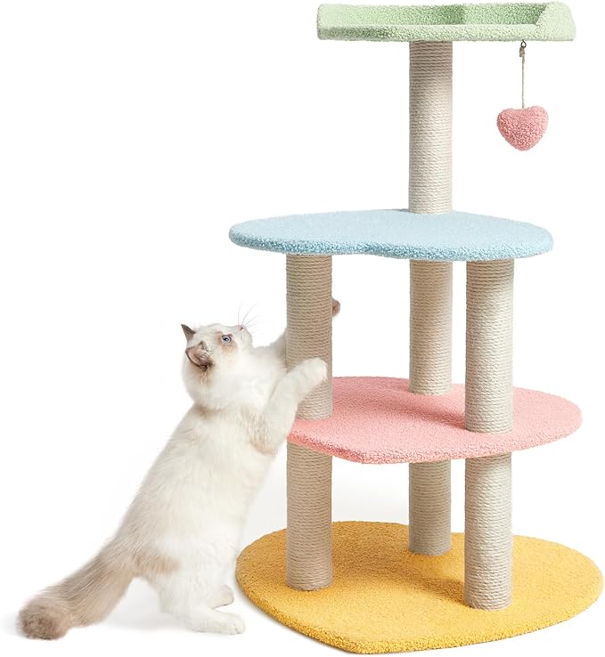VETRESKA Cat Tree Cat Tower 38.6'' for Indoor Cats with Jute Covered Scratching Posts and Sweetheart Shape Platform, Multi-Level Cat Tower Activity Center Furniture for Kittens Cats and Pets