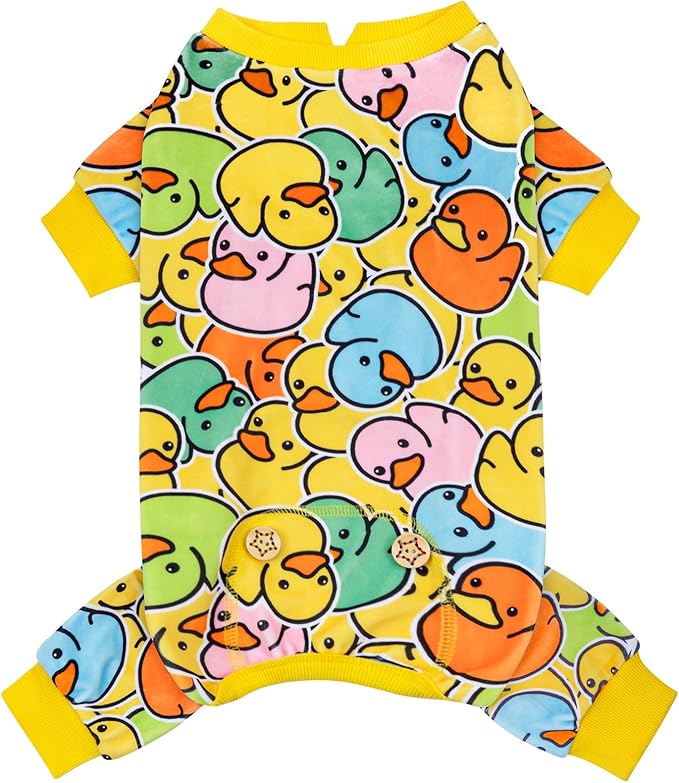 KYEESE Dog Pajamas Colorful Duck Printing Dog Onesie Comfy Dogs Clothes Velvet Pet Coat Soft Puppy Pjs Stretchy Pets Costumes Velvet Pets Jammies Comfy Puppy Pajamas, X-Small