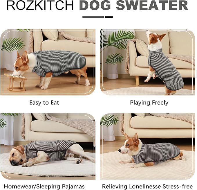 ROZKITCH Stripe Dog Winter Coat Soft Pullover Pajamas, Pet Windproof Warm Cold Weather Jacket Vest Cozy Jumpsuit Apparel Outfit Clothes for Walking Hiking Travel Sleep Stripe S