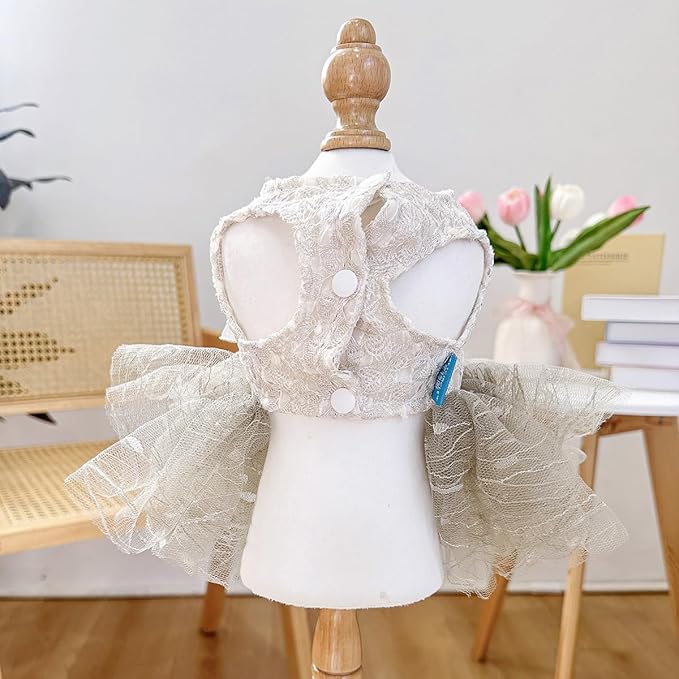 Furbabycare® Elegant Sweet Fashion Puppy Dog Blingbling Princess Skirt Pet Dog Lace Cake Camisole Tutu Dress I-Camellia X-Small
