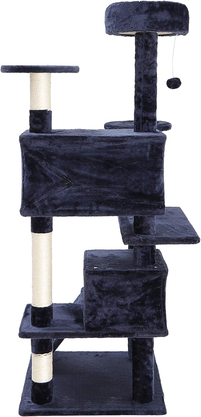 54 Inch Cat Tree Tower for Indoor Cats, Plush Multi-Level Cat Condo w/Padded Plush Perch,Scratching Post,Kittens Pet Play House,Blue