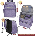BAGLHER丨Dog Travel Bag Backpack, Airline Approved Pet Supplies Backpack, Dog Travel Bag with 2 Silicone Collapsible Bowls and 2 Food Baskets Purple
