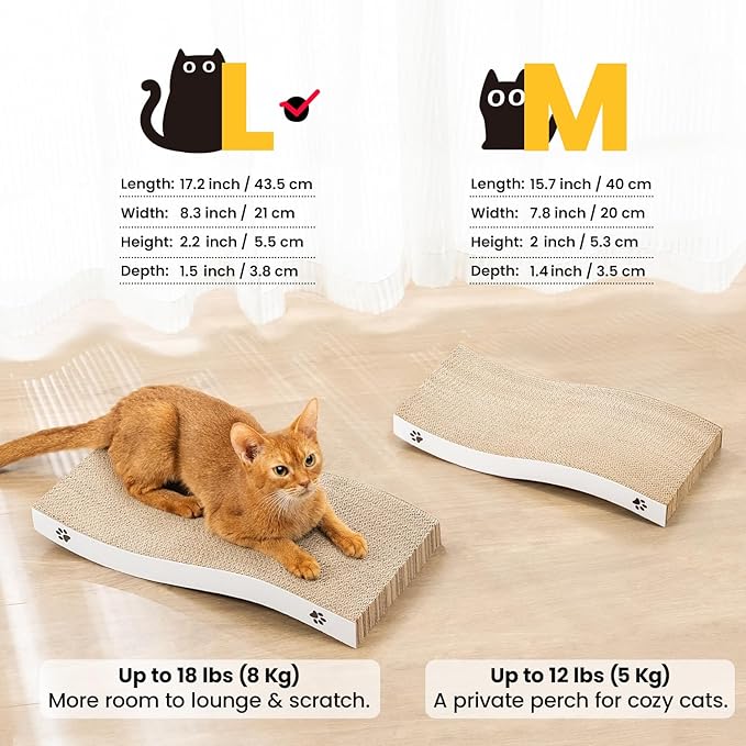 Cat Scratcher, Durable Scratch Pad, Corrugated Cardboard Scratching Board for Indoor Cats, Heavy Duty, Double-Sided Usability, Recyclable, with Catnip, Large, 2 Pack