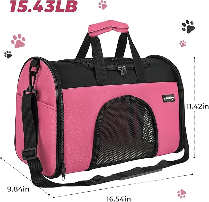 Zavothy TSA Airline Approved Soft-Sided Pet Carrier for Small to Medium Cats and Puppies, Up to 15 Lbs – Collapsible Travel Carrier for Dogs & Cats, Pink