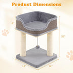 PETSITE 20 inch Small Cat Tree, Modern Cat Tree with Top Soft Upholstered Bed, Sisal Scratching Posts & Mats, and Interactive Dangling Ball, Ideal for Small Indoor Cats and Kittens
