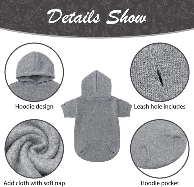 KOOLTAIL Dog Hoodie for Large Medium Small Dogs, Soft and Warm Pet Sweater with Leash Hole and Pocket Boy Girl, Puppy Fall Winter Jacket Clothes, French Pitbull Cold Weather Coat Sweatshirt, Grey S