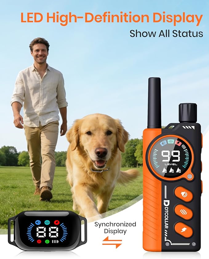 2-in-1 Bark & Shock Collar - Color Screen Dog Training Collar with Beep/Vibration/Shock/Anti Bark 4 Modes, 3300FT E Collar with Remote for Small to Large Dogs (8-120lbs), IP67 Waterproof Rechargeable
