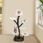 6-Tier Flower Cat Tree 22Lbs with Resting Platforms & Scratching Posts, Cats Activity Center Playground, Stable Flower Design for Adult/Small Cats (Brown+White)