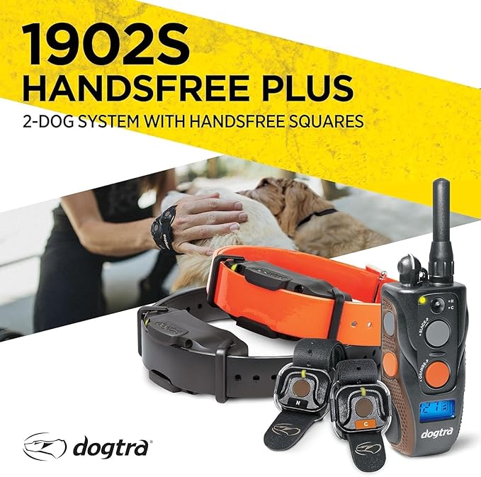 Dogtra 1902S HANDSFREE Plus Boost and Lock, Remote Dog Training E-Collar, HANDSFREE Square, 3/4-Mile Range, Rechargeable, Waterproof, High-Output, 2 Dog System, eCollar for Medium, Large Dogs