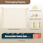 Retractable Safety Baby Gate or Mesh Dog Gate,Durable Portable Mesh Retractable Gate,Easy to Use for Stairs, Doorways, Hallways, Indoor, Outdoor, 33.5" Tall, Up to 55" Wide, Cream