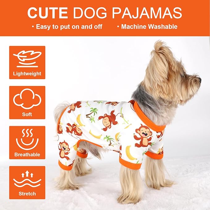 Dog Pajamas Pjs Summer Fall Dog Clothes for Small Dogs Girl Boy, Soft Stretchy Tiny Chihuahua Yorkie Puppy Clothes Doggie Onesies Cat Pet Jammies Outfit, Monkey, XS