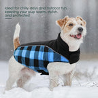 Kuoser Dog Winter Coat, Reversible Waterproof Dog Jacket with Leash Hole, Warm Dogs Fleece Vest Adjustable Doggy Cold Weather Clothes Plaid Christmas Outfit Pet Apparel for Extra Large Dogs, Blue 3XL