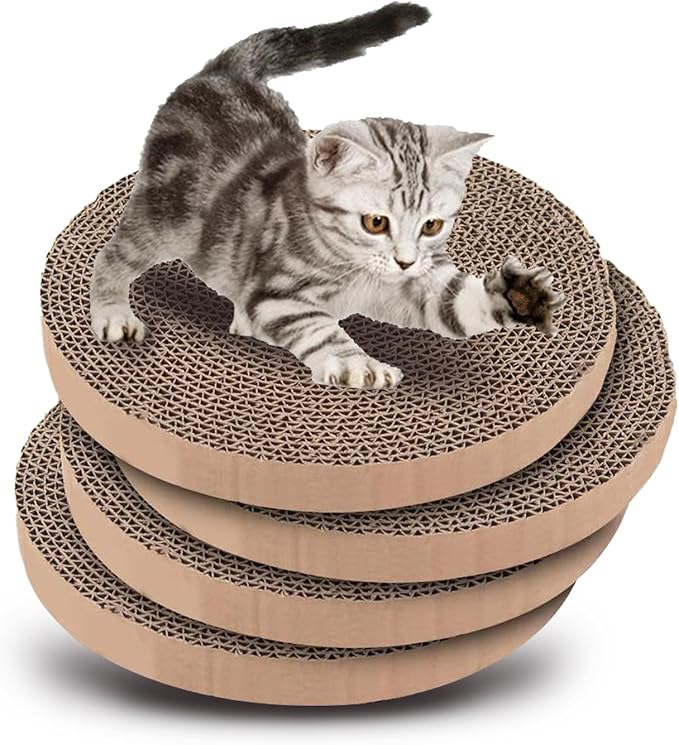 Extra Large Round Cat Scratcher Refill Pads - 15.7 Inch Diameter, 1 Inch Thick, Cardboard Scratching Board Replacement for Cats, 4 Pack