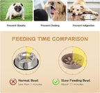 Ceramic 0.9 Cup Raised Slow Feeder Dog Bowl Set, Elevated 6.1inch Slow Dish and 6.1inch Water Bowl with Wooden Stand for Small Dogs (2 x Brown Coffee+ Stand)