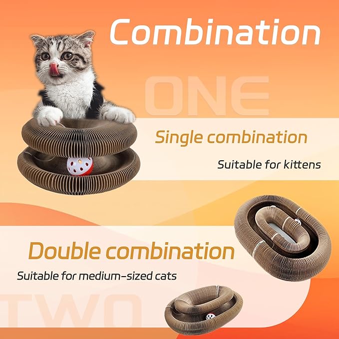 2Pcs Kitty Kurlz Cat Toys,Magic Organ Cat Scratching Board Toy for Indoor Cats, Twisty Paws Cat Toys, Foldable Accordion Honeycomb Kitten Kurlz Cat Scratcher with Ball