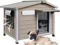 Outdoor Dog House with Chew-Proof Iron Frame, Wooden Dog Kennel Weatherproof，Removable Floor, Adjustable Vent Window, Easy Assembly for Medium and Small Dog, 30" L x 21" W x 24" H