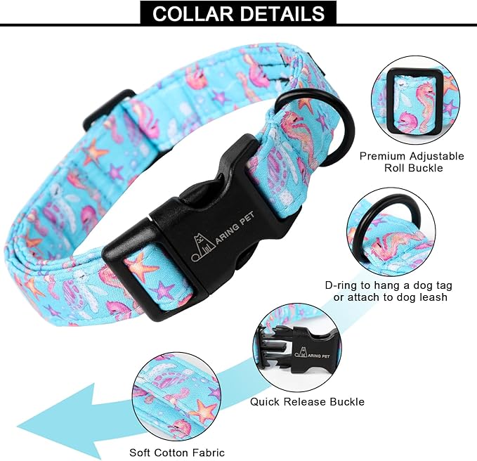 ARING PET Summer Dog Collar, Cute Blue Starfish Seahorse Doggy Collars for Puppy Small Medium Large Boy Girl Dogs Pet, for Daily Photos Outdoor Beach Walking Picnic, S