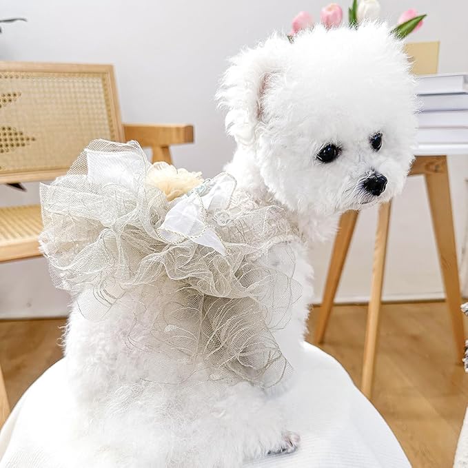 Furbabycare® Elegant Sweet Fashion Puppy Dog Blingbling Princess Skirt Pet Dog Lace Cake Camisole Tutu Dress I-Camellia X-Small