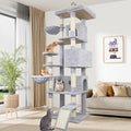 84.6in Cat Tree, Patent Fabric Multilevel Cat Tower for Adult Cats, Climbing Tree House and Towers with Condo Hammock Scratching Post Large Platform Wide Base