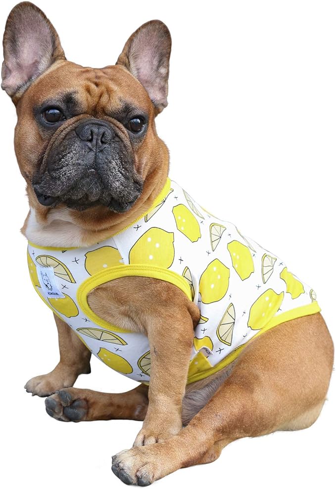 iChoue 100% Breathable Cotton French Bulldog Halloween Cartoon T Shirts Cute Clothes for Medium Dogs Vest Tank Tops Frenchie Pug Small Puppy English Boston Terrier Lemon - Large