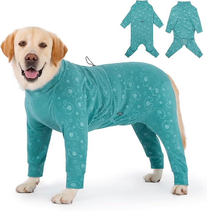 Dog Coats Autumn Winter Jumpsuit for Large Medium Dogs, Warmer Recovery Suit Polar Fleece Dog Bodysuit Lightweight Pajamas Pullover Stretchy Onesie Four-Legged Cold Weather Clothes (7XL, Green)