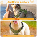 Heavy-Duty Tactical Dog Harness for Large Dogs, No Pull Adjustable Reflective Pet Vest with Molle System, K9 Military-Grade Control for Service Training, Outdoor & 10+ Breeds, Green, Medium