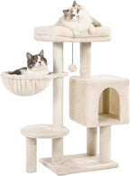 Small Cat Tree Beige Cat Tower with 32 Inches Scratching Post with Cats Condo House, Cozy Hammock and Removable Top Bed and Dangling Ball for Indoor Cats-34” Beige