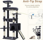 Heybly Heavy Duty Cat Tree, 64.2-Inch Tall Tower for Large Indoor Cats with Widened Structure, Cat Furniture with Big Platforms, Extra-Large Hammock, Sisal Scratching Posts & Board, Smoky Gray HCT027G
