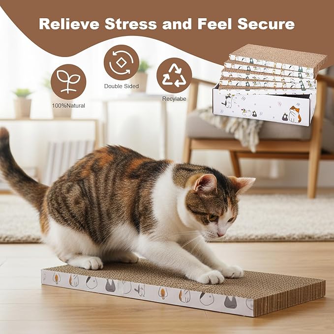 12 Pcs Small Cat Scratch Pads with Box 14 x 6.5 x 4.2 Inches Durable Cat Scratcher Cardboard Reversible Recyclable for Indoor Small Kitten to Play Rest Grind Claws Furniture Protector