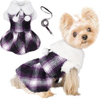 Dog Sweater with Leash Set Plaid Fleece Dog Clothes for Small Dogs Girl Boy Winter Pet Dress Cold Weather Coat Fall Sweater for Chihuahua Yorkie Cat Puppy Costumes (Purple, Medium)