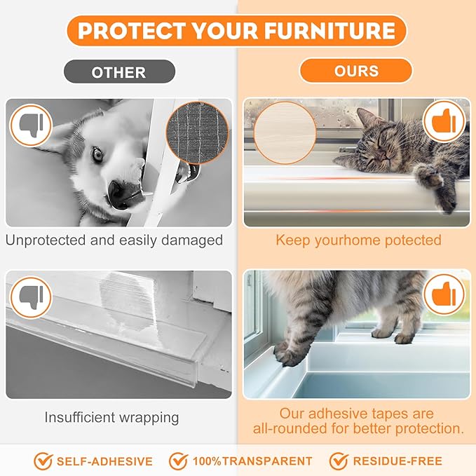 Window Sill Protector (4Inch x 33Ft) Cuttable Window Sill Protector,Door Protector from Dog Scratching, Protection from Dog and Cat Scratching, Chewing, Slobbering and Clawing on Window Sills