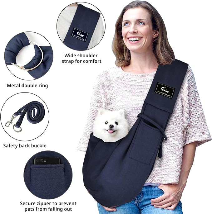 CUBY Dog and Cat Sling Carrier - Hands Free Reversible Pet Papoose Bag - Soft Pouch and Tote Design - Suitable for Puppy, Small Dogs Cats Outdoor