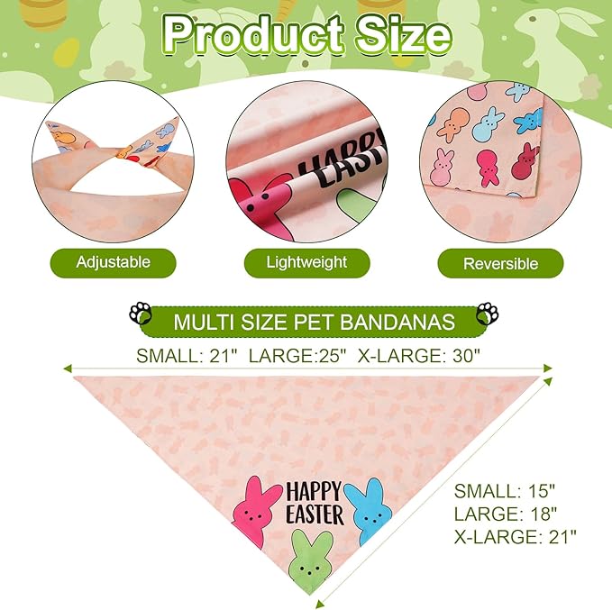 Easter Dog Bandanas Large 2PCS, 4 Pattern Colorful Scarf for Boy and Girl, Triangle Reversible Bibs Breed for Puppy Cats Pets