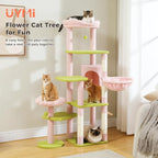 Flower Cat Tree for Large Cats, 59" Tall Cat Tower with Soft Flower Perch, Multi-Level Tower with Spacious Condo, Large Hammock and Scratching Posts, Sturdy Play House for Indoor Cats, Pink