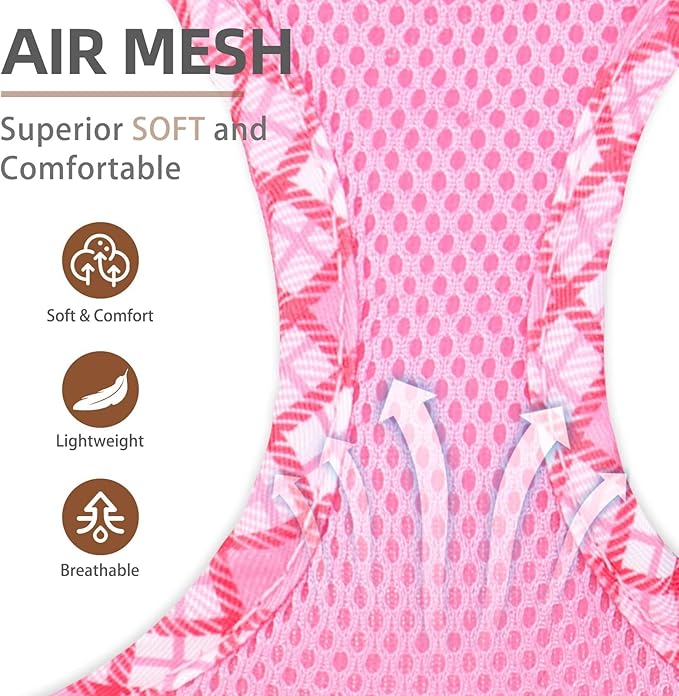 PUPTECK Dog Harness and Leash Set for Small Medium Dogs No Pull Step-in Soft Mesh Puppy Cat Vest Harnesses Reflective at Night, Pink M