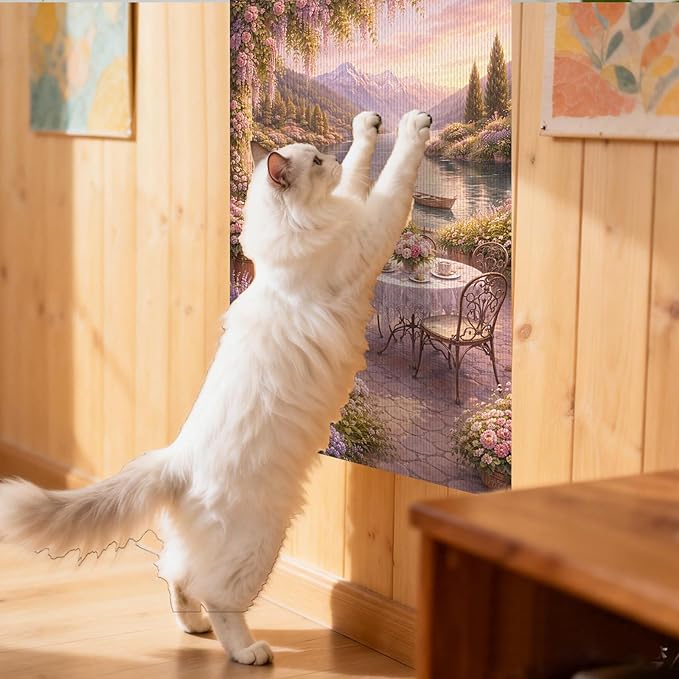 Nuxovilar Cat Wall Scratcher 15.3x23.6 Inches Polyester Synthetic Fiber, Lakeside Floral Patio Print, wall scratchers for Indoor Cats, cat Scratching mat, Home Decor, Balcony, Sunroom (2pcs)
